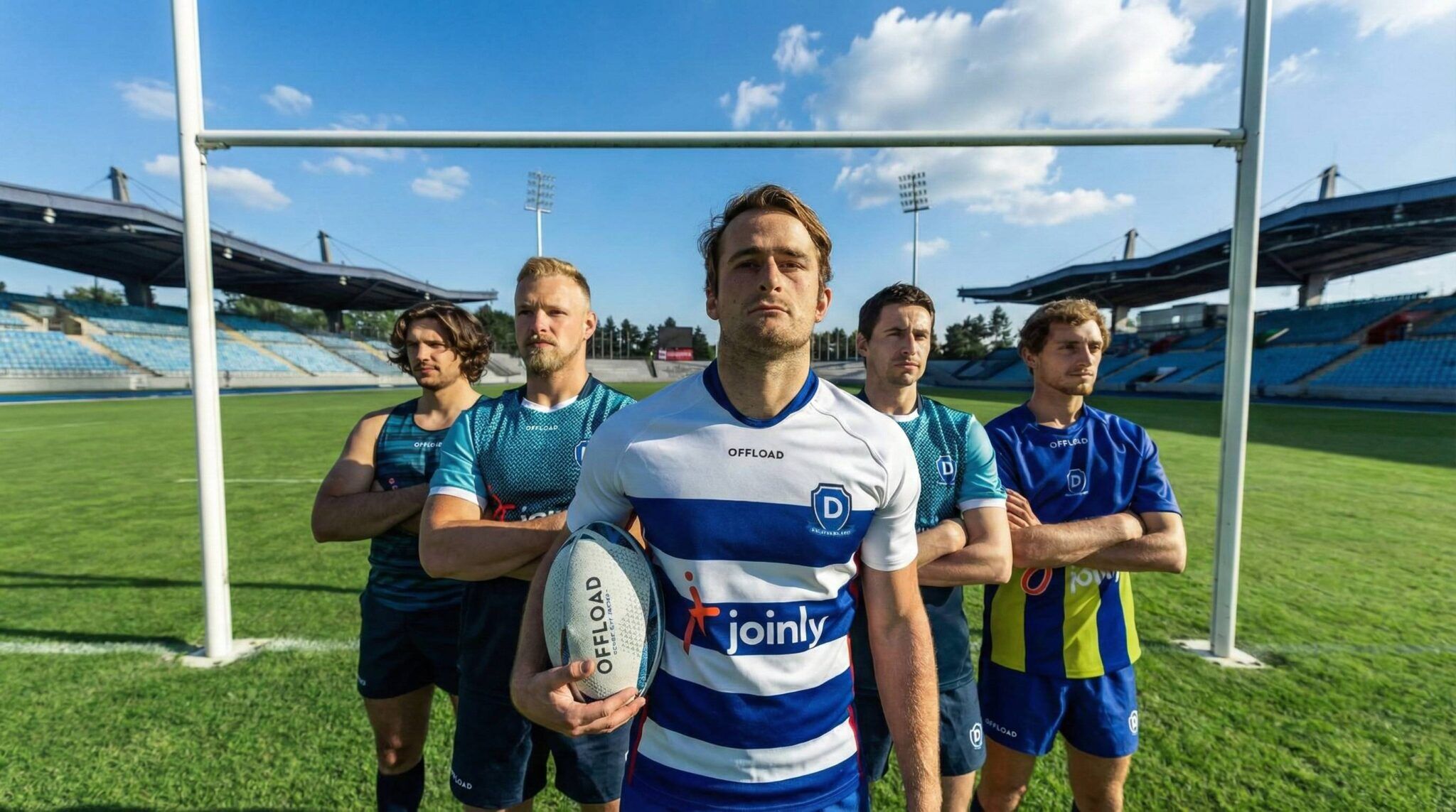 Rugby team wearing matching custom rugby shirts from Decathlon MyClub